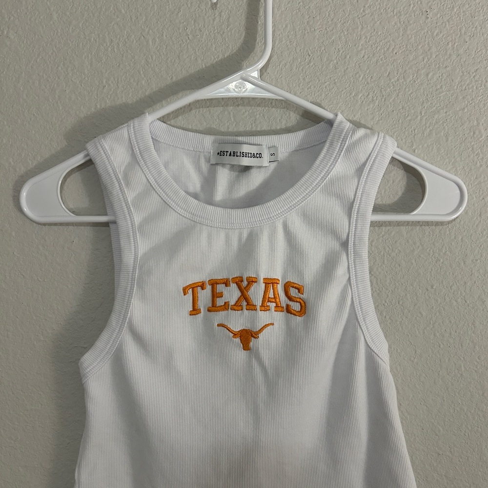 Established & Co White Texas Tank Top with Orange Embroidery